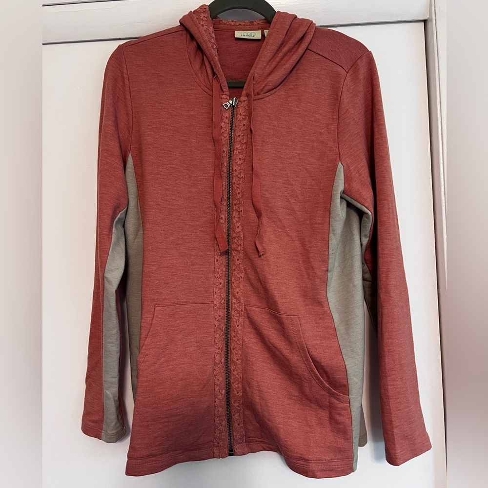 LOGO Lounge by Lori Goldstein Zipper Hoodie w/ Embroidered Mesh Details Small